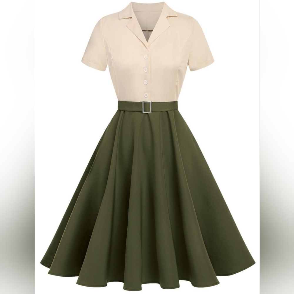 Chic Two-Tone Belted Dress